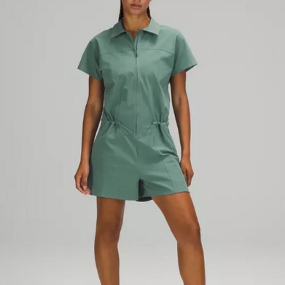 LULULEMON teal Stretch Rib Pocketed Romper, Sz 6.
